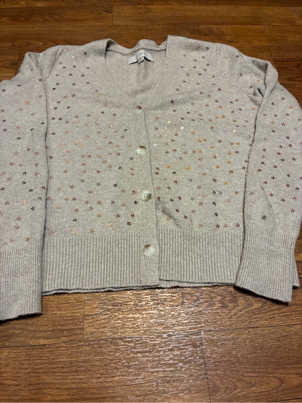 Loft Tan Star-Embellished Cardigan Sweater Size Medium